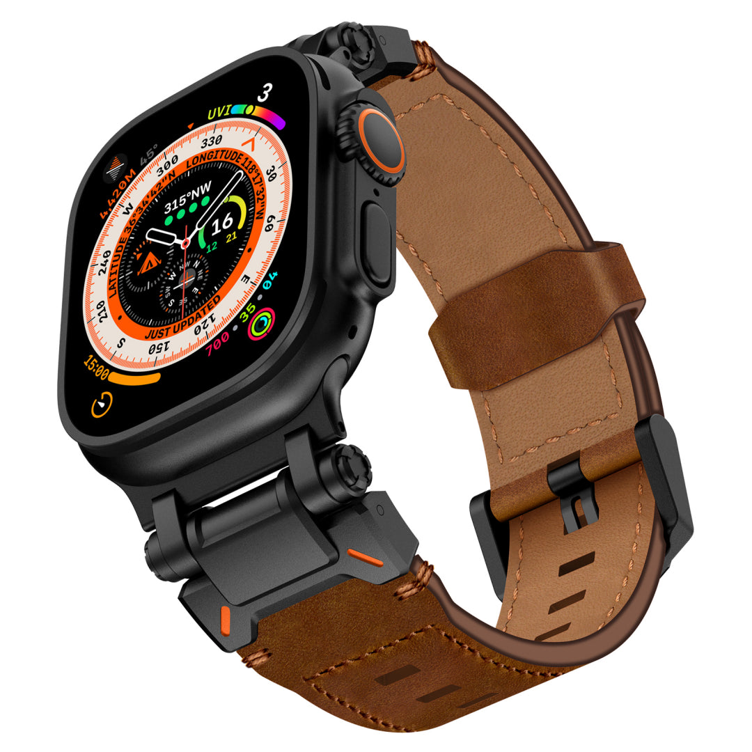 New Titanium Metal Head Leather Band For Apple Watch Dewell X