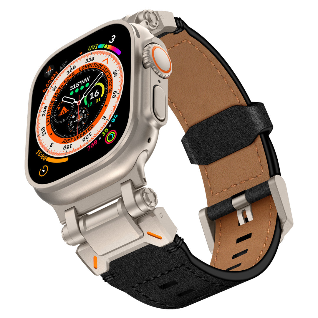 New Titanium Metal Head Leather Band For Apple Watch Dewell X