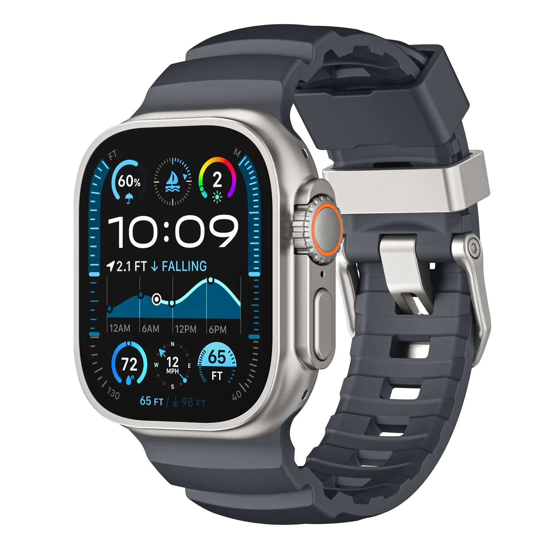 Wild path FKM fluororubber sports strap titanium metal clasp suitable for Apple Watch Ultra 2/1 S10/9/8/7/SE replacement wristband (49mm 45mm 44mm 42mm) Dewell X