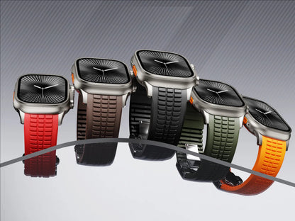 New fluororubber dual press-button watch strap suitable for Apple Watch models 10, 9, 8, 7, 6, 5, SE, Ultra, Series 2, and Series 1 Dewell X