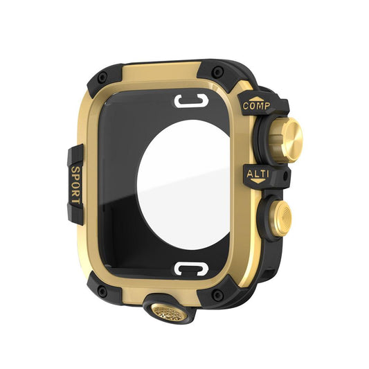 Rugged Armor Pro Case with Built-in Touch Sensitive Tempered Glass Screen Protector for Apple Watch 49mm |46mm |45mm |44mm Durable Full Coverage Cover Gold Black Dewell X