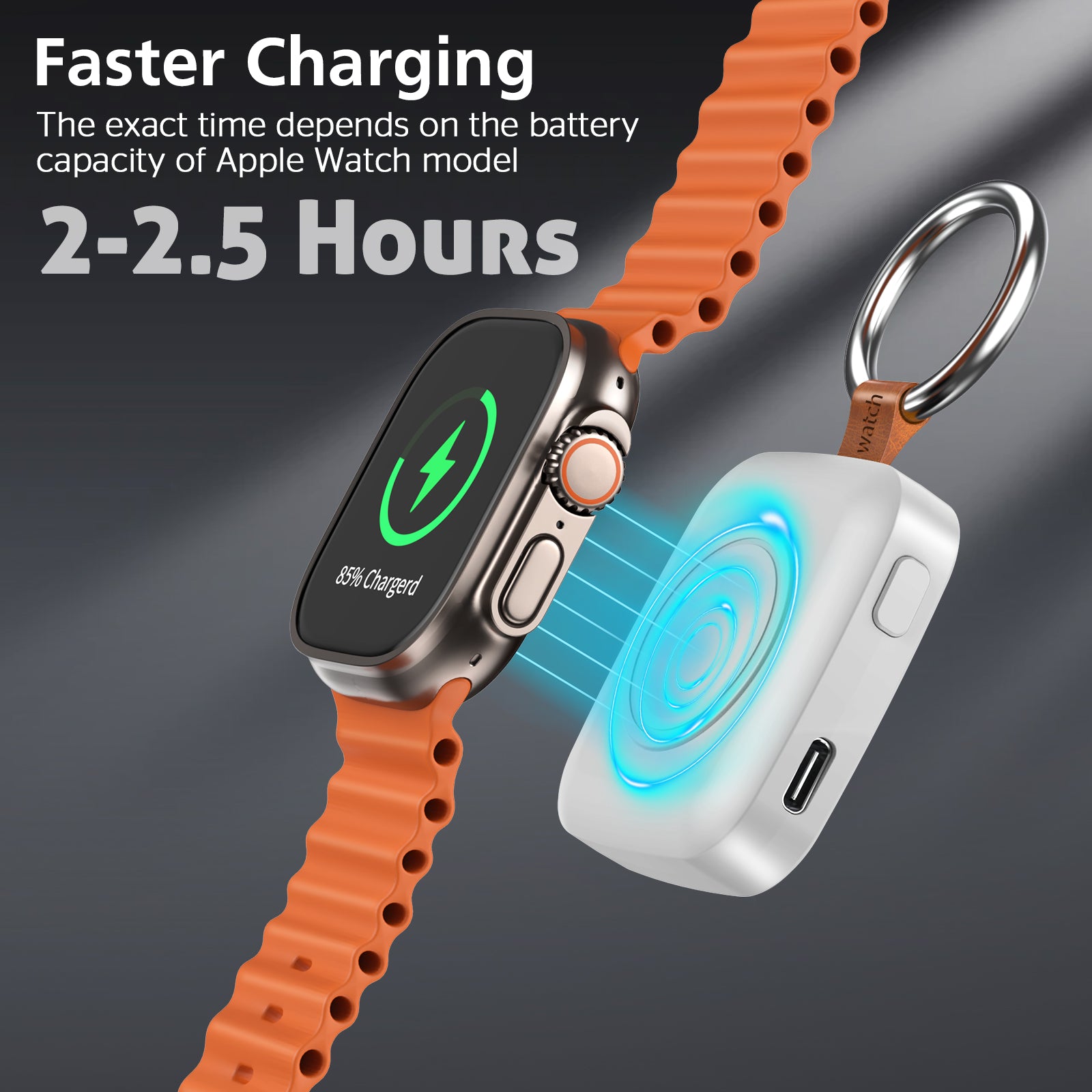 Portable Smartwatch Charger | 1200mAh Keychain Power Bank | Wireless Travel Charging Companion Dewell X