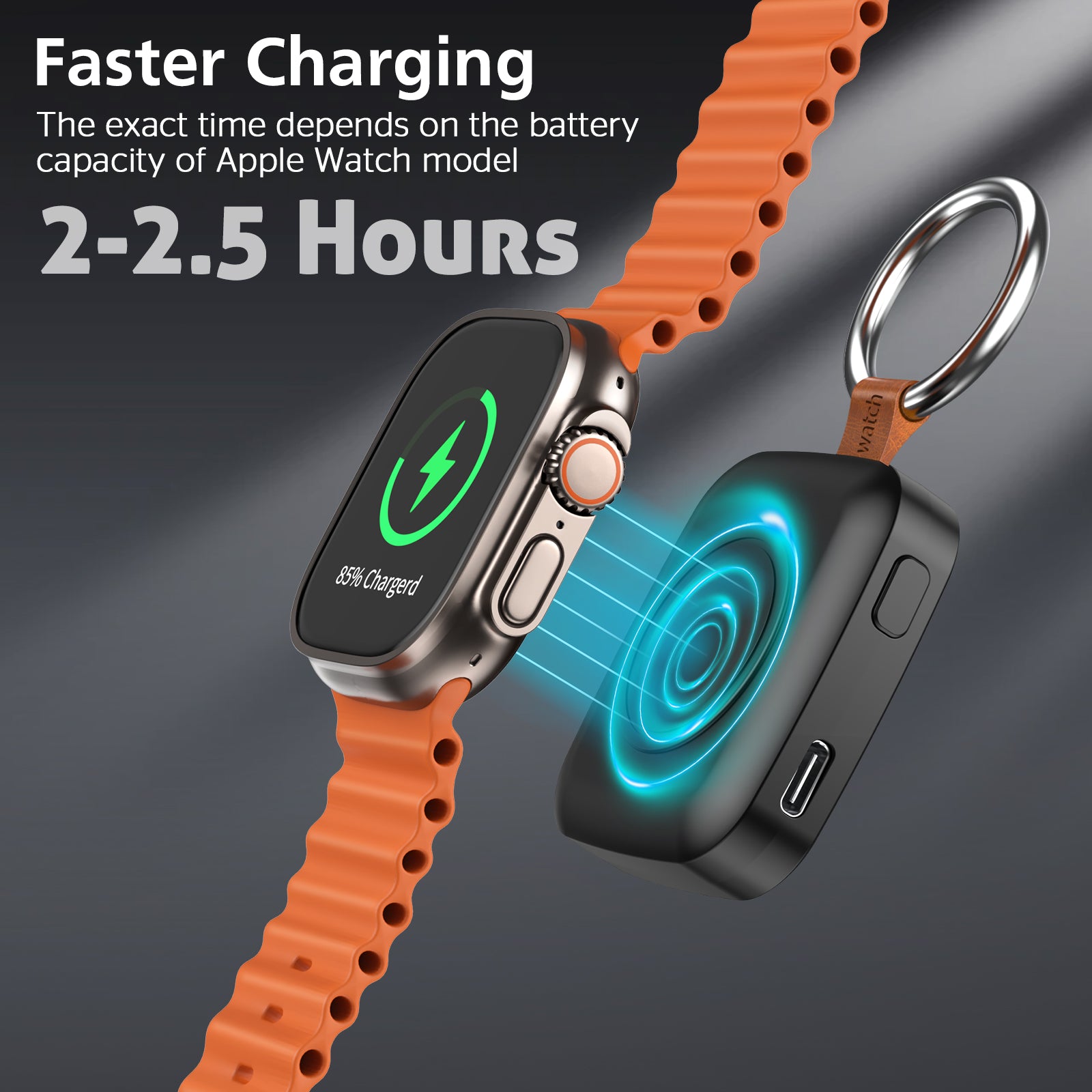 Portable Smartwatch Charger | 1200mAh Keychain Power Bank | Wireless Travel Charging Companion Dewell X