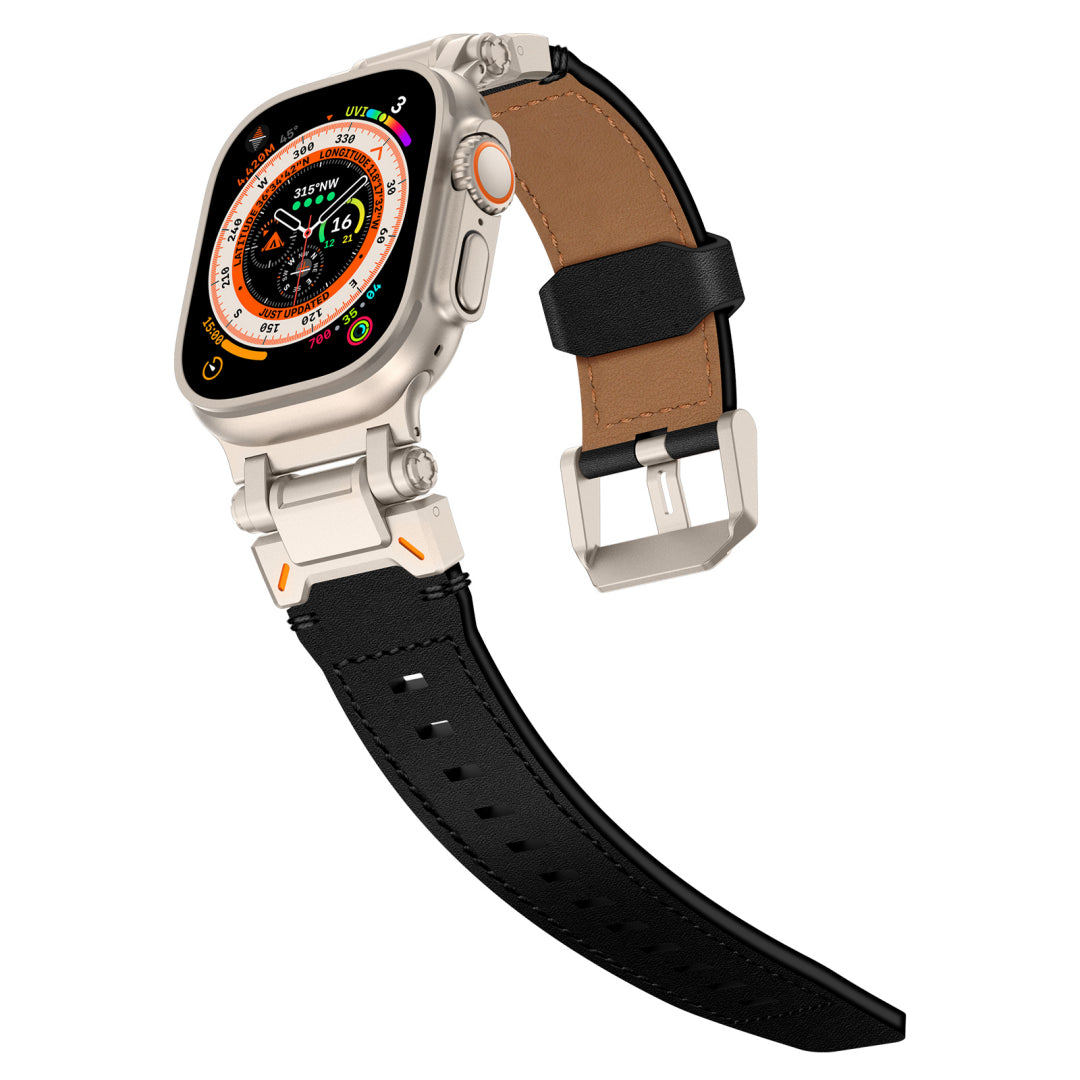 New Titanium Metal Head Leather Band For Apple Watch Dewell X