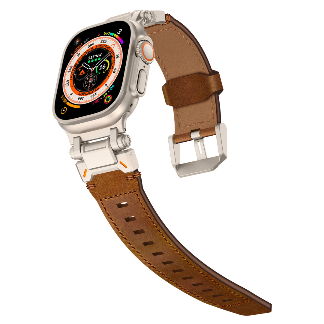 New Titanium Metal Head Leather Band For Apple Watch Dewell X