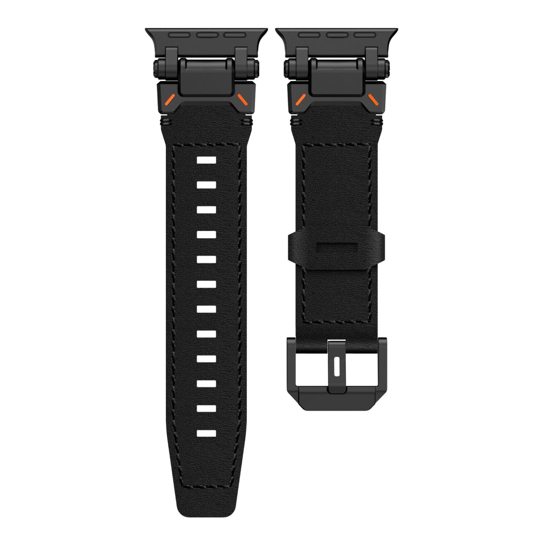 New Titanium Metal Head Leather Band For Apple Watch Dewell X