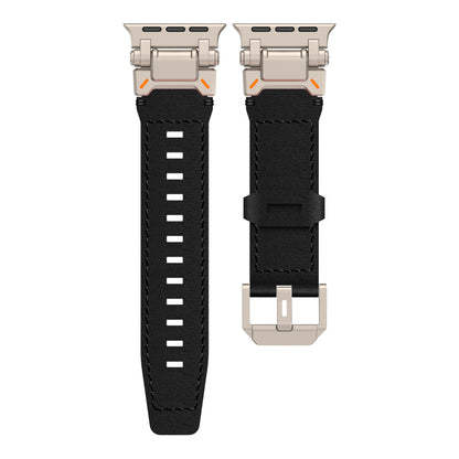 New Titanium Metal Head Leather Band For Apple Watch Dewell X