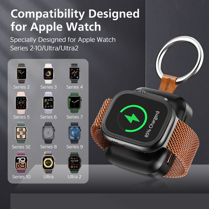 Portable Smartwatch Charger | 1200mAh Keychain Power Bank | Wireless Travel Charging Companion Dewell X