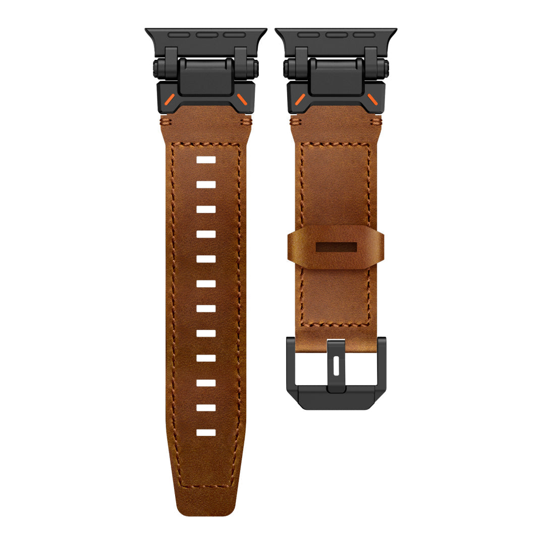 New Titanium Metal Head Leather Band For Apple Watch Dewell X
