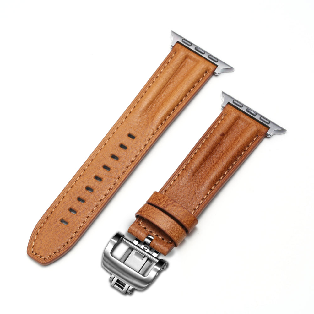 Luxury Butterfly Buckle Groove Leather Band For Apple Watch Dewell X