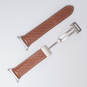 Magnetic Leather Band For Galaxy Watch 7 Ultra /8 Ultra Silver Adapter-Brown Band Galaxy Watch 7Ultra 8 Ultra Dewell X