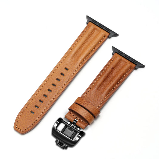Luxury Butterfly Buckle Groove Leather Band For Apple Watch Dewell X