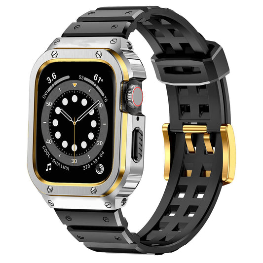 Rugged Protective Case with TPU Sport Band for Apple Watch, Stainless Steel Metal Bumper Shockproof Strap Dewell X