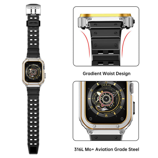 Rugged Protective Case with TPU Sport Band for Apple Watch, Stainless Steel Metal Bumper Shockproof Strap Dewell X