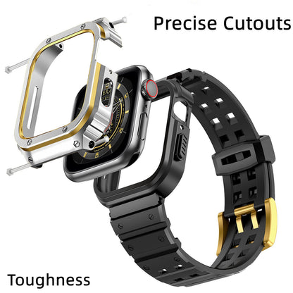 Rugged Protective Case with TPU Sport Band for Apple Watch, Stainless Steel Metal Bumper Shockproof Strap Dewell X