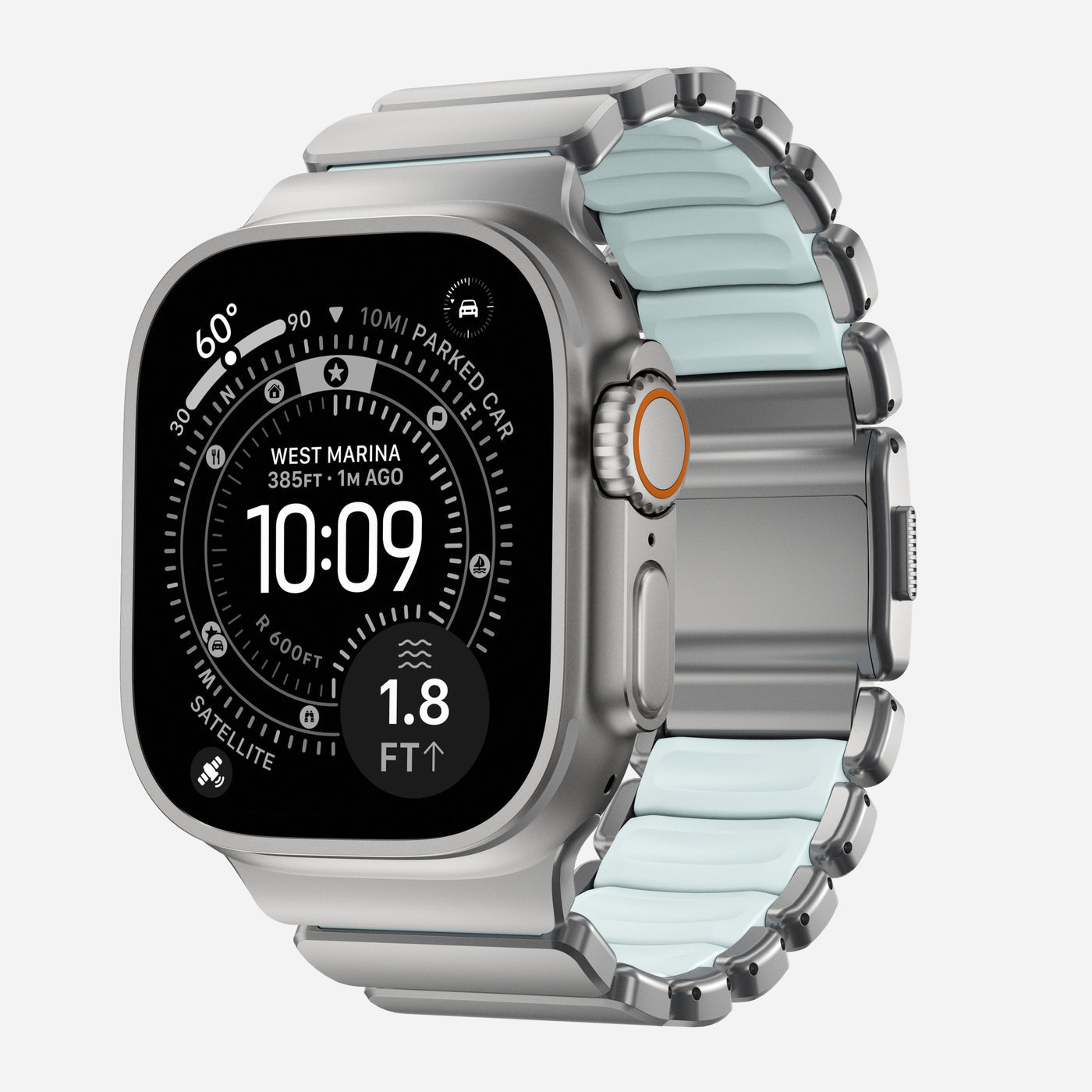 Titanium FKM Magnetic Band For Apple Watch Titanium Icy Blue Glow 44 45 46 49mm Dewell X