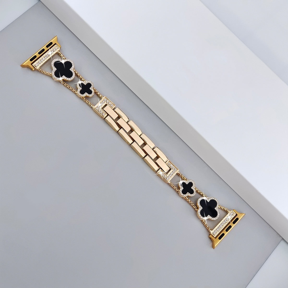 Bling Diamond Clover Bands for Women - Lucky, Cute & Sparkle Dressy Metal Bracelet Strap for Apple Watch Golden Dewell X