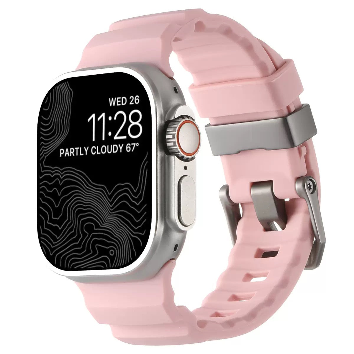 Rocky Point Rubber Outdoor Durable FKM Sport Band Sakura Pink silver 44 45 46 49mm Dewell X
