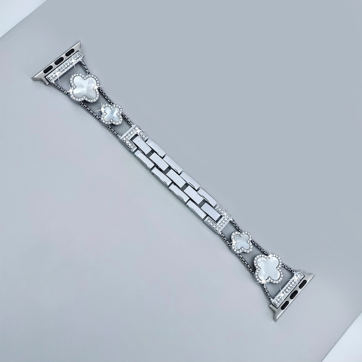 Bling Diamond Clover Bands for Women - Lucky, Cute & Sparkle Dressy Metal Bracelet Strap for Apple Watch Silver Dewell X