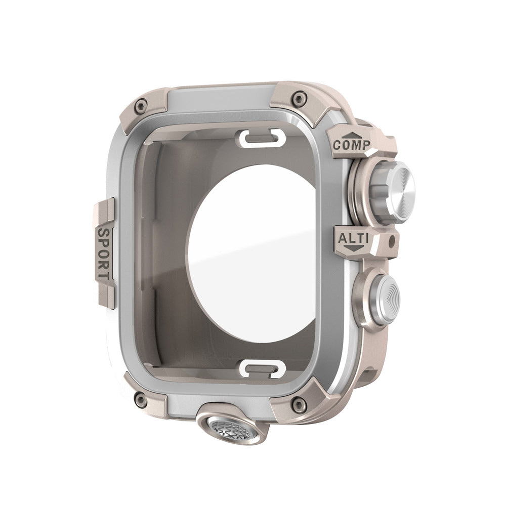 Rugged Armor Pro Case with Built-in Touch Sensitive Tempered Glass Screen Protector for Apple Watch 49mm |46mm |45mm |44mm Durable Full Coverage Cover Gold Black Dewell X