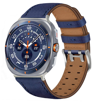 Double-Hole Genuine Leather Watch Strap for Samsung Galaxy Watch8/8c (40/44/46mm)/Watch8 Ultra (47mm) - 22mm Interface Sports Style Push Buckle, Multiple Colors Available Dewell X