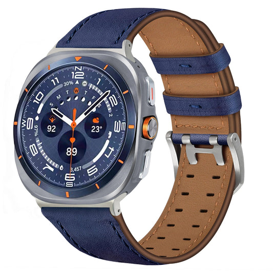 Double-Hole Genuine Leather Watch Strap for Samsung Galaxy Watch8/8c (40/44/46mm)/Watch8 Ultra (47mm) - 22mm Interface Sports Style Push Buckle, Multiple Colors Available Dewell X