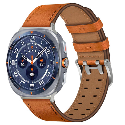 Double-Hole Genuine Leather Watch Strap for Samsung Galaxy Watch8/8c (40/44/46mm)/Watch8 Ultra (47mm) - 22mm Interface Sports Style Push Buckle, Multiple Colors Available Dewell X