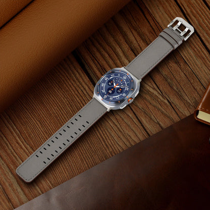 Double-Hole Genuine Leather Watch Strap for Samsung Galaxy Watch8/8c (40/44/46mm)/Watch8 Ultra (47mm) - 22mm Interface Sports Style Push Buckle, Multiple Colors Available Dewell X