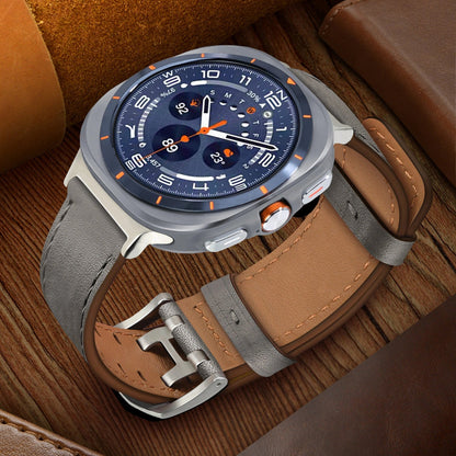 Double-Hole Genuine Leather Watch Strap for Samsung Galaxy Watch8/8c (40/44/46mm)/Watch8 Ultra (47mm) - 22mm Interface Sports Style Push Buckle, Multiple Colors Available Dewell X