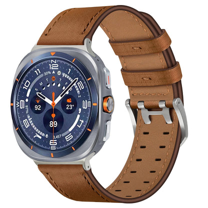 Double-Hole Genuine Leather Watch Strap for Samsung Galaxy Watch8/8c (40/44/46mm)/Watch8 Ultra (47mm) - 22mm Interface Sports Style Push Buckle, Multiple Colors Available Dewell X
