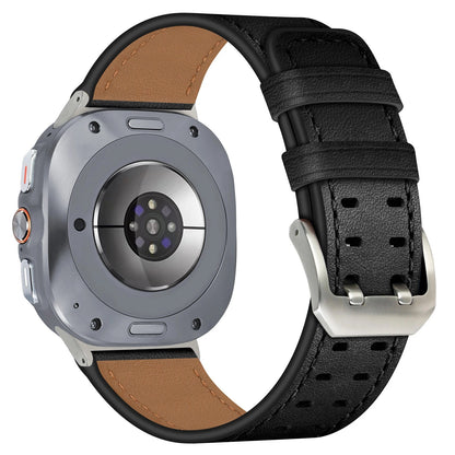 Double-Hole Genuine Leather Watch Strap for Samsung Galaxy Watch8/8c (40/44/46mm)/Watch8 Ultra (47mm) - 22mm Interface Sports Style Push Buckle, Multiple Colors Available Dewell X