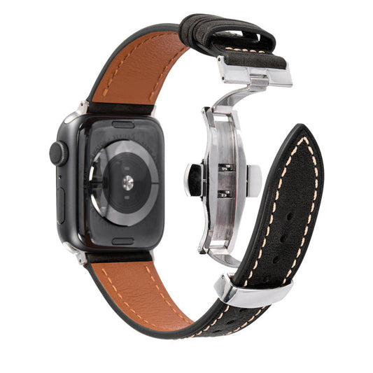 Luxury Leather Butterfly Buckle Band For Apple Watch Dewell X