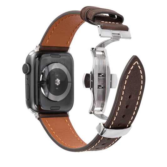 Luxury Leather Butterfly Buckle Band For Apple Watch Dewell X