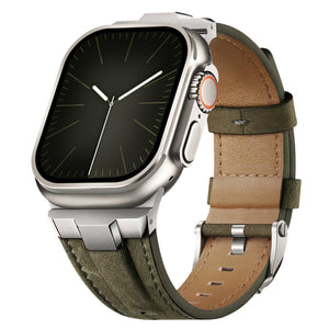 Adventure Full-Grain Leather Band for Apple Watch Green-Silver Adapter Dewell X