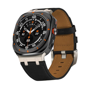 Crazy Horse Leather Watch Band for Galaxy Watch 7 Ultra/8 Ultra Black Galaxy 7Ultra 8Ultra Sliver Dewell X