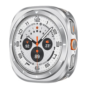 Premium Titanium Alloy Protective Case for Samsung Galaxy Watch Ultra 47mm - Rugged Military Grade Bumper Silver with White Accents Galaxy watch 7 Ultra47MM Dewell X
