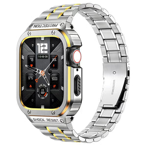 Universally applicable Ultra strap, Apple Watch strap protective case, modified Iron Man stainless steel Silver-interspersed gold steel Dewell X