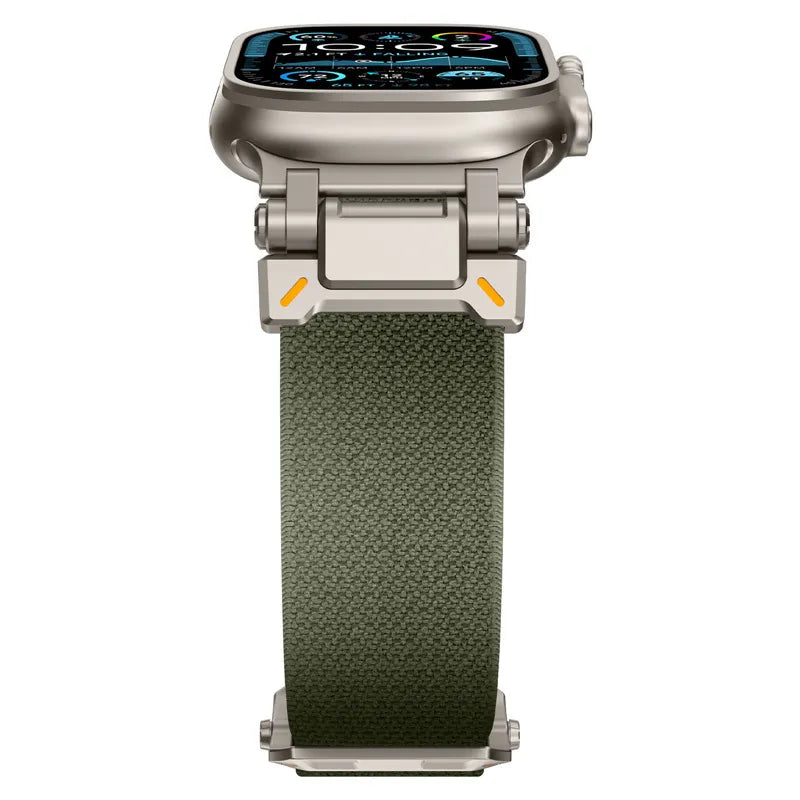 Explorer Nylon Woven Strap Suitable for Apple Watch Green-Titanium Adapter 42 44 45 46 49 Dewell X