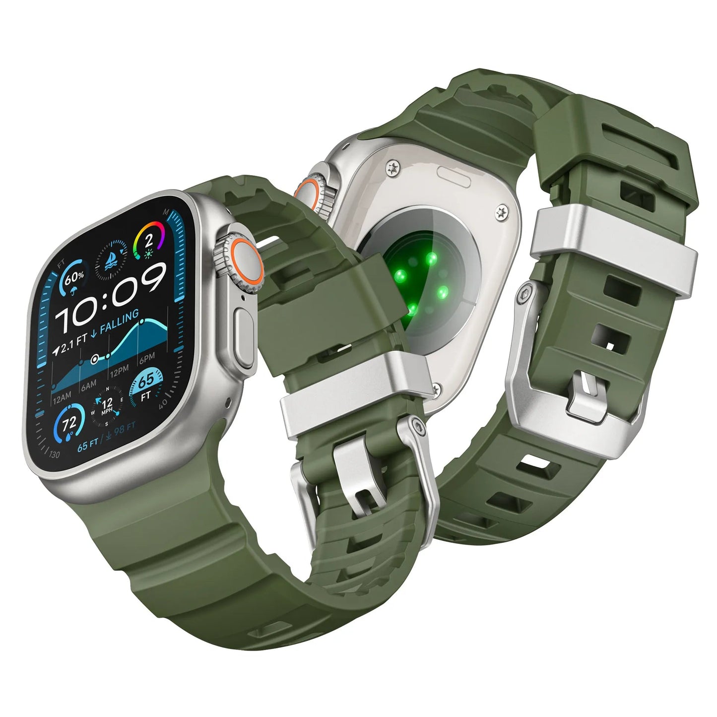 Wild path FKM fluororubber sports strap titanium metal clasp suitable for Apple Watch Ultra 2/1 S10/9/8/7/SE replacement wristband (49mm 45mm 44mm 42mm) Dewell X