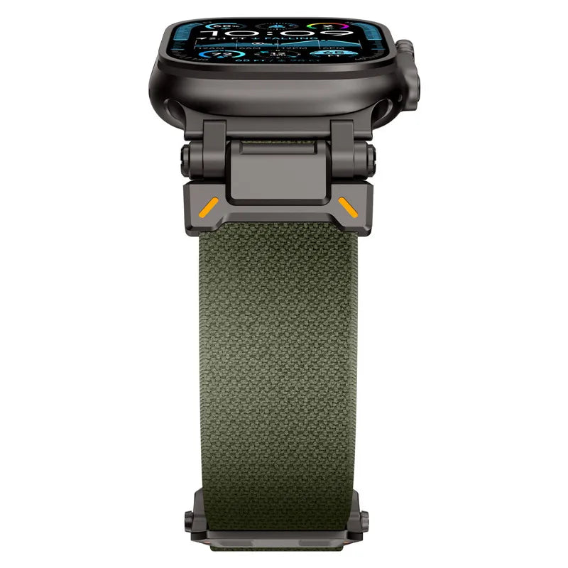 Explorer Nylon Woven Strap Suitable for Apple Watch Green- Black Adapter 42 44 45 46 49 Dewell X