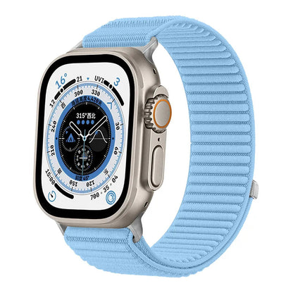 Wilderness Mountain Nylon Strap for Apple Watch – Breathable Woven Band with Buckle (38–49mm) Dewell X