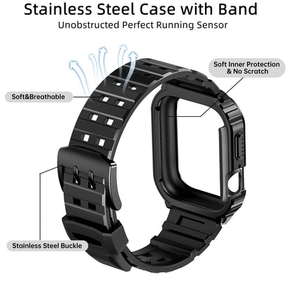 Rugged Protective Case with TPU Sport Band for Apple Watch, Stainless Steel Metal Bumper Shockproof Strap Dewell X