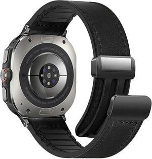 Magnetic Leather Watch Band for Galaxy Watch 7Ultra/8Ultra Black Galaxy 7Ultra 8 Ultra Dewell X