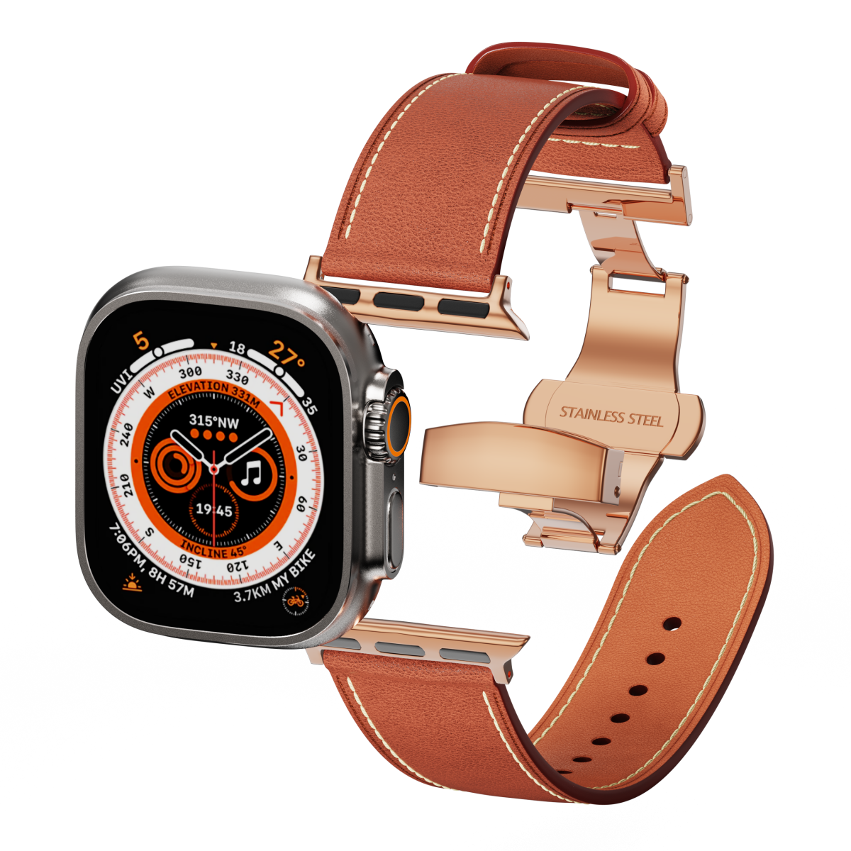 Genuine Leather Butterfly Clasp Band for Apple Watch,Rose Gold - Dewell X