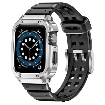 Rugged Protective Case with TPU Sport Band for Apple Watch, Stainless Steel Metal Bumper Shockproof Strap Dewell X