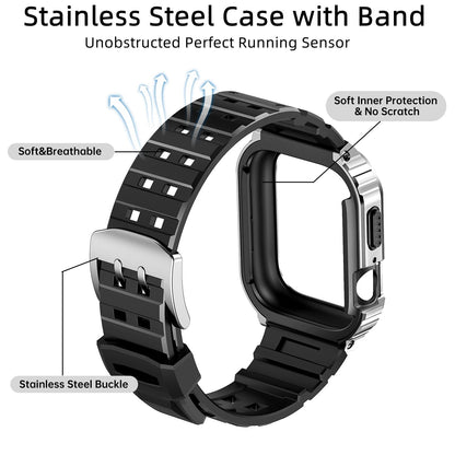 Rugged Protective Case with TPU Sport Band for Apple Watch, Stainless Steel Metal Bumper Shockproof Strap Dewell X